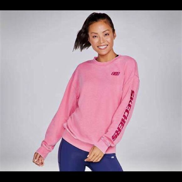 SKECHERS Womens Pink Logo Burnout Crew Neck Pullover Sweatshirt Size XS - Picture 2 of 5